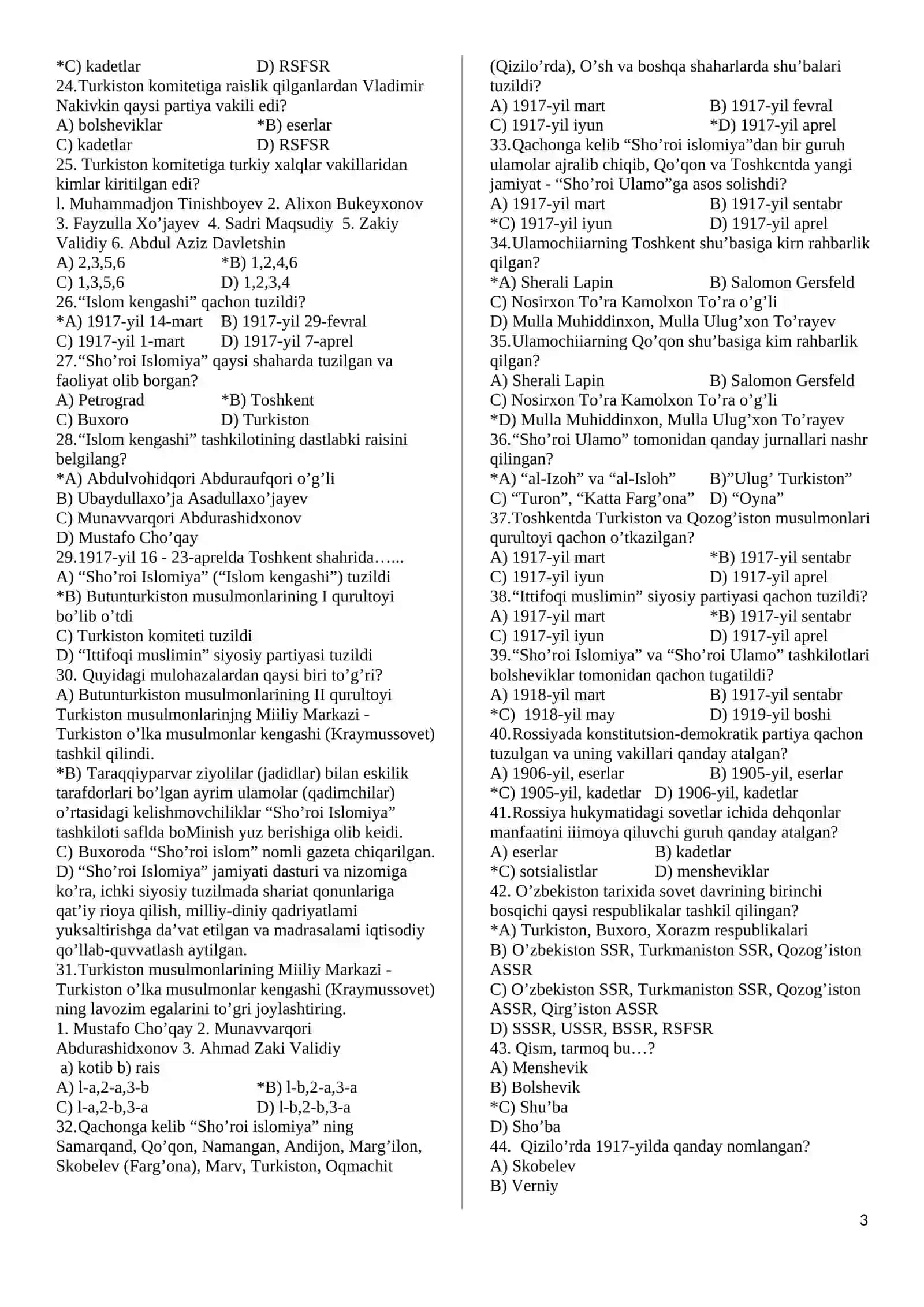 10-sinf O’zbekiston tarixidan mavzulshtirilgan testlar 3