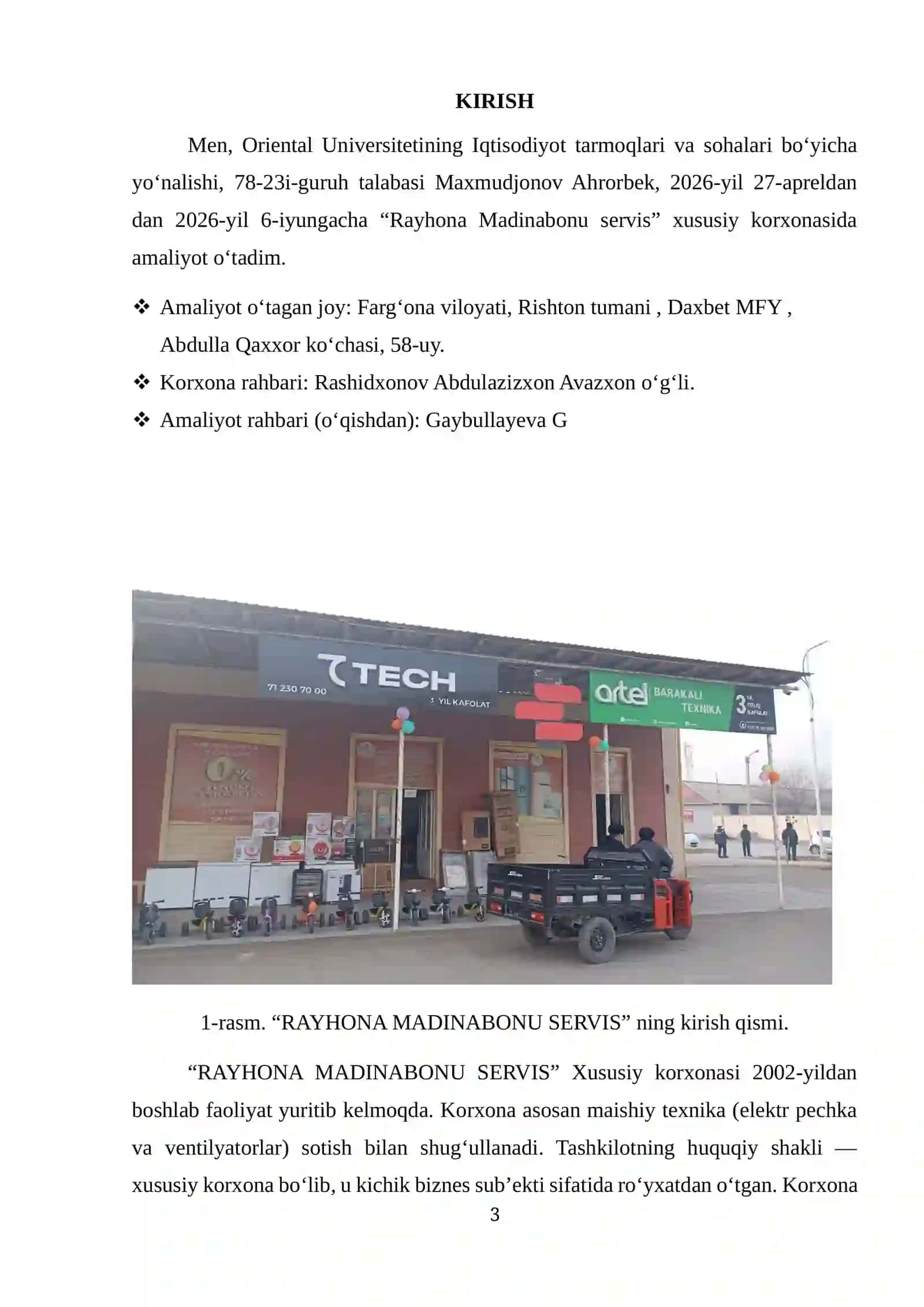 MALAKAVIY AMALIYOT HISOBOTI. KREDIT SAVDO DOKONI BOYICHA. 3