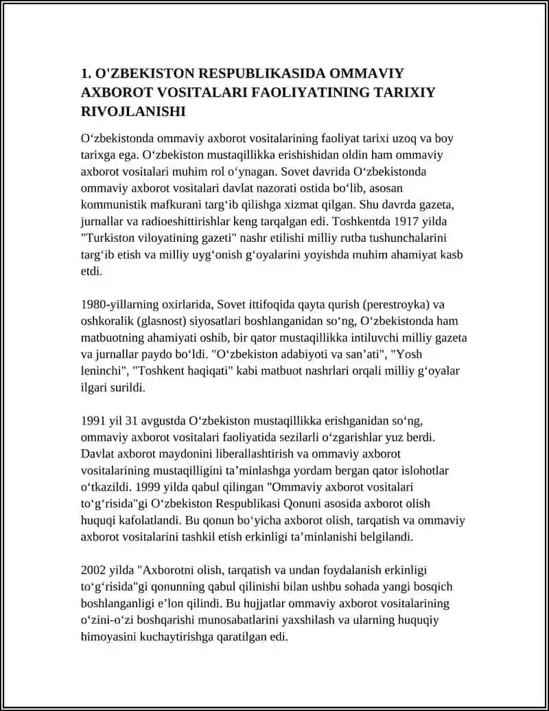 O'ZBEKISTON RESPUBLIKASIDA OMMAVIY AXBOROT VOSITALARI FAOLIYATI 3