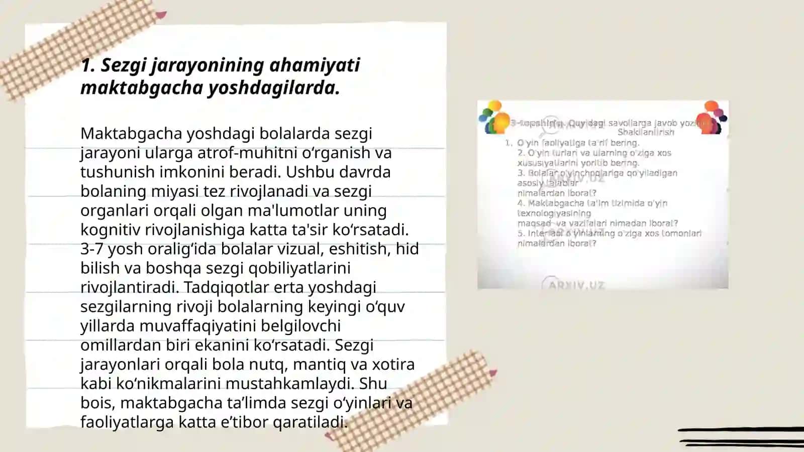 Maktabgacha Yoshdagi Bolalarda Bilish Jarayonlaridan Sezgi, Idrok, Xotira, Xayol, Tafakkur, Diqqat va Nutqning Rivojlanishi 3