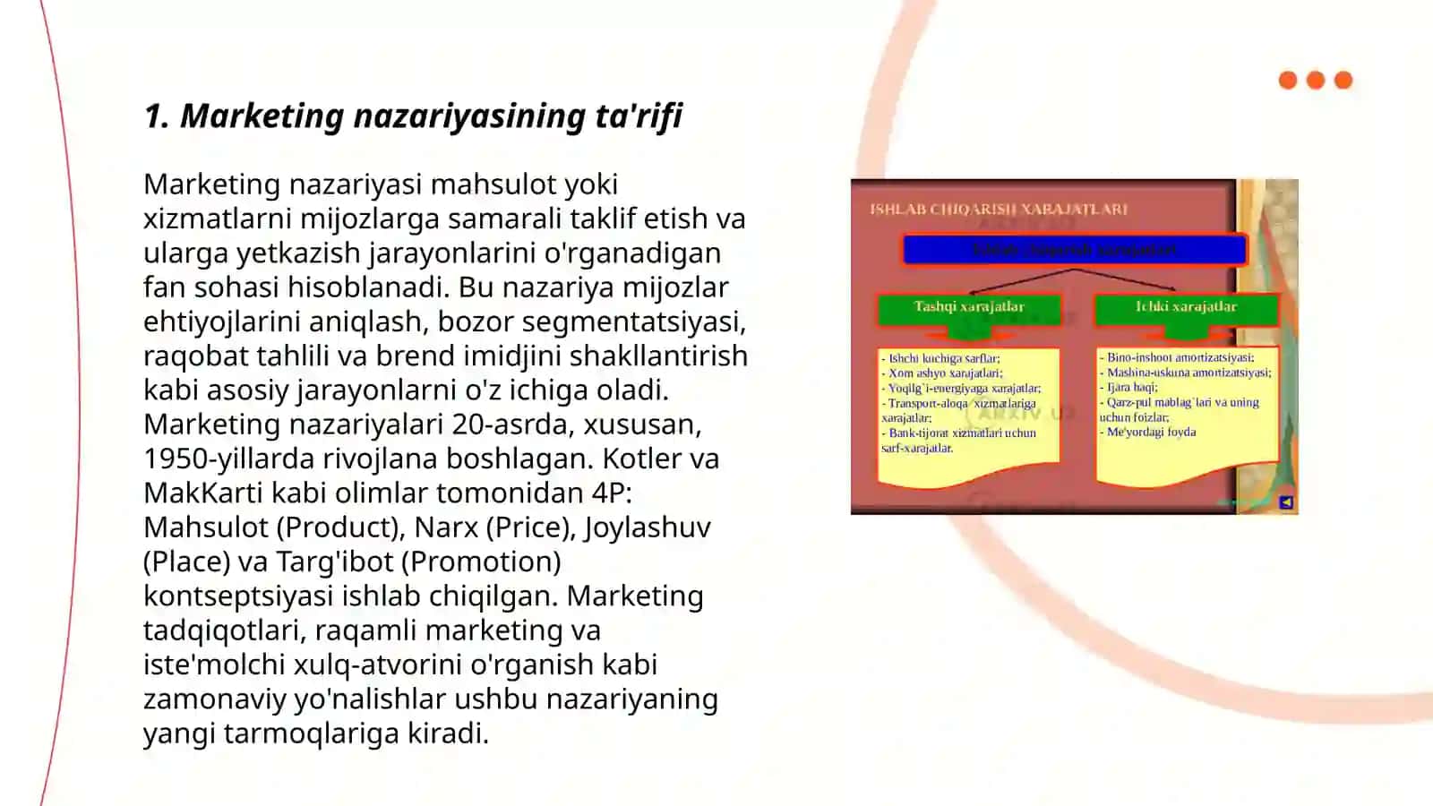 Marketing nazariyasi tushunchasi va uning evolyusiyasi, tahlillari 3