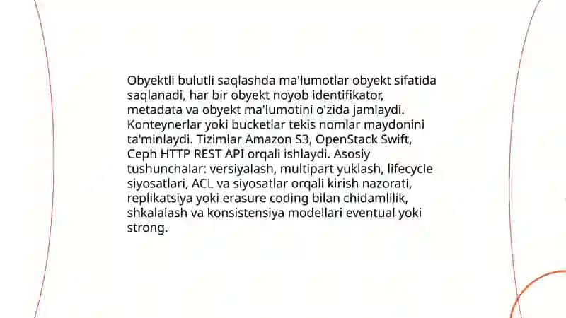 Obyektlarni bulutli saqlash (Amazon S3, OpenStack Swift, Ceph) 3
