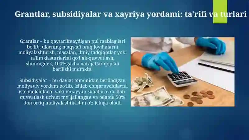 Grantlar, subsidiyalar va xayriya yordami: tushunchalar va turlari 3