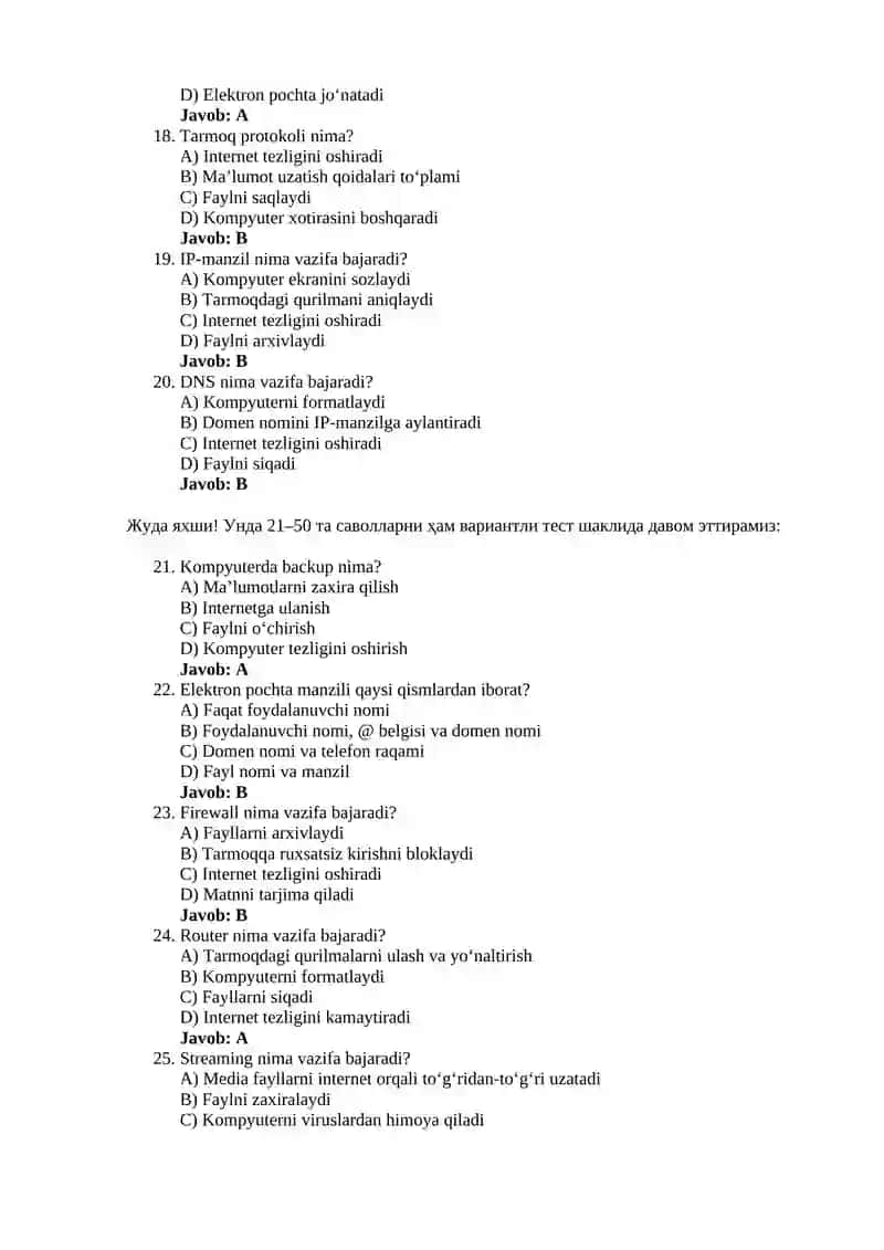 Axborot texnologiyalari test 3