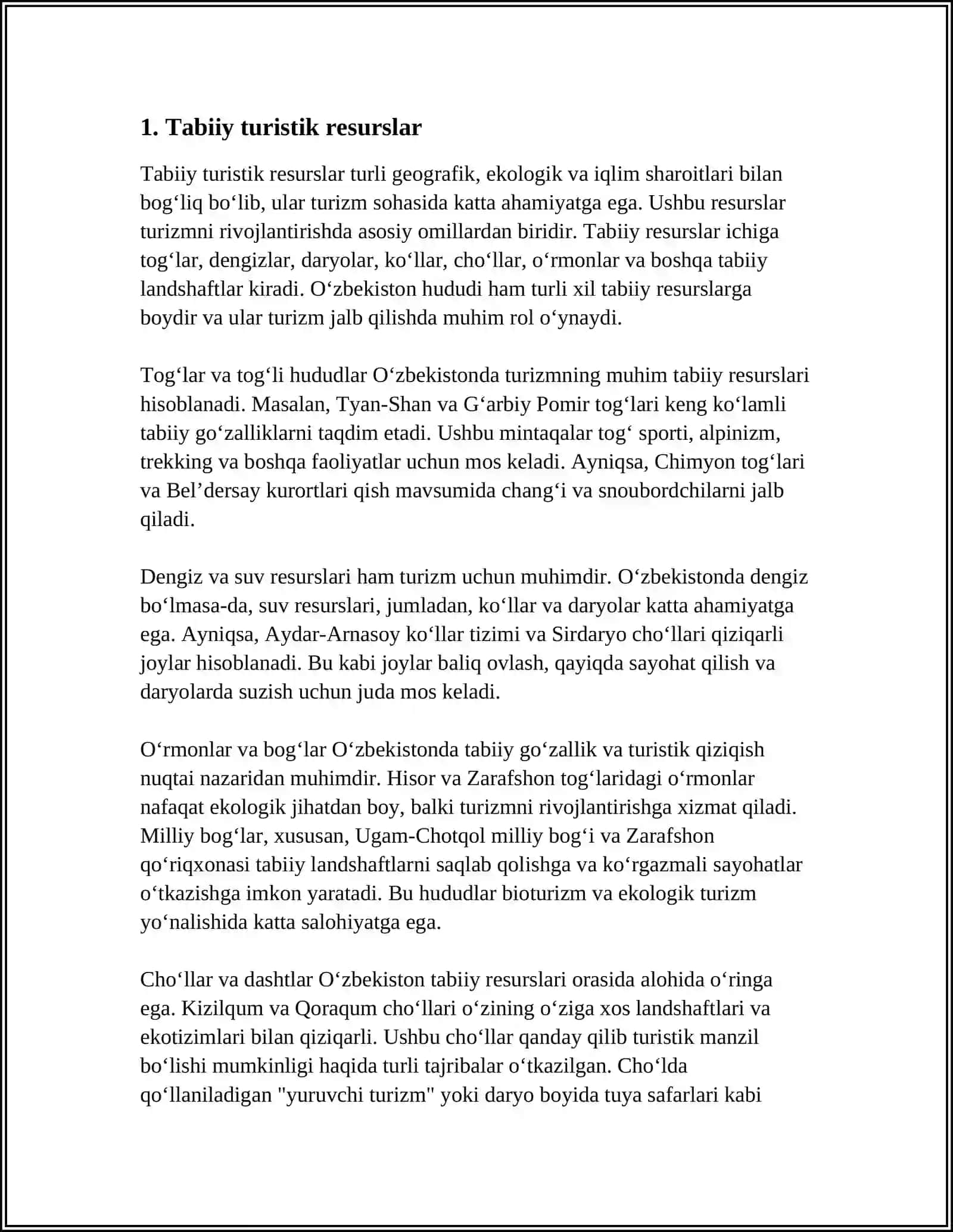 TURISTIK RESURSLAR TURLARI 3