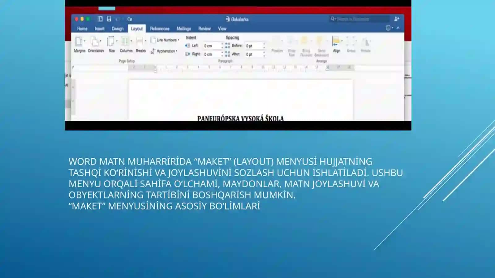 Wordmatnmuharririda“макет”menyusidanfoydalanish 3