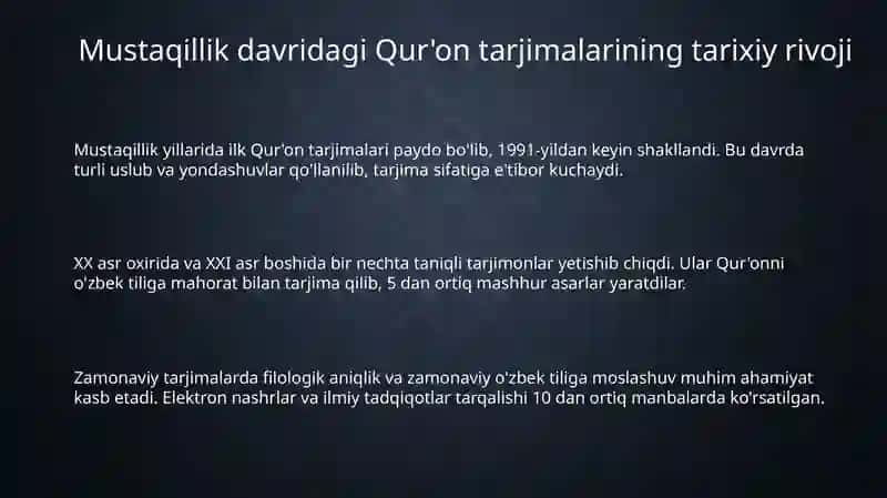 Mustaqil yillarida Quronning ózbek tiliga tarjima qilinishi va tafsirlari 3