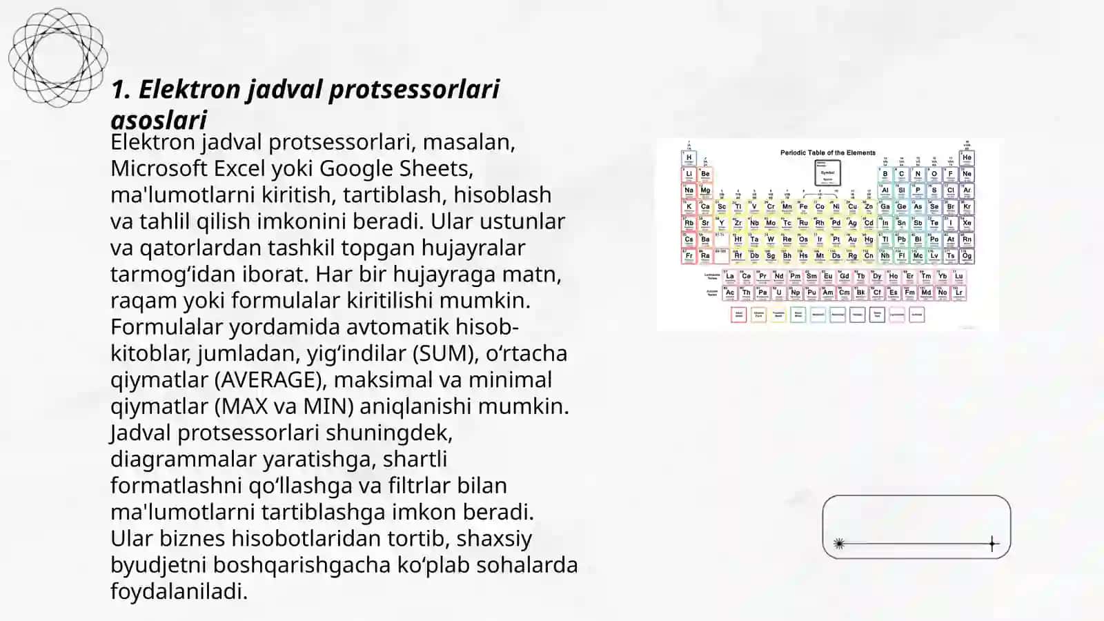 Elektron jadval protsessorlari ularning vazifasi va imkoniyatlari 3