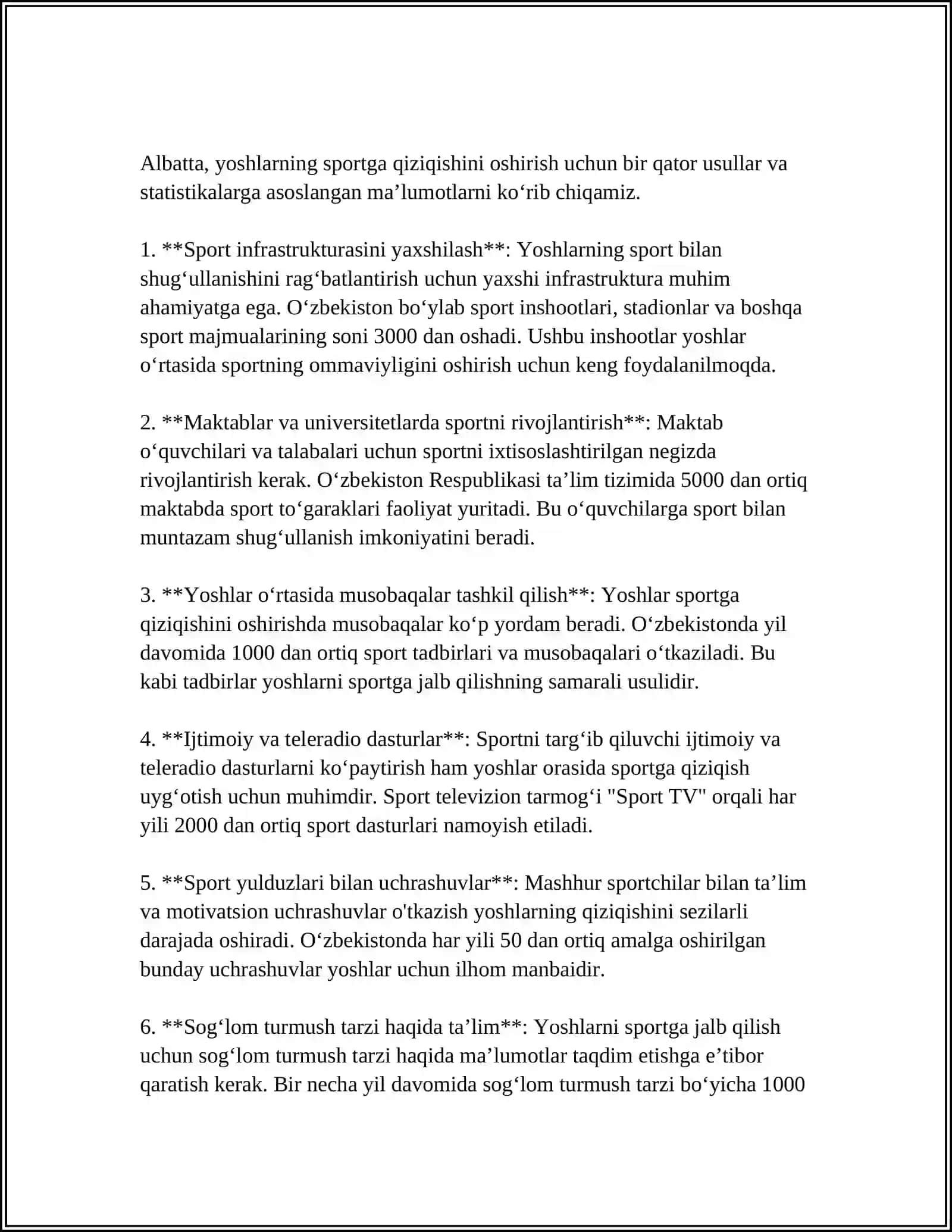 TALABALAR O'RTASIDA OMMAVIY SPORT ISHLARINI TASHKIL ETISH USLUBLARINI ISHLAB CHIQISH VA JORIY ETISH 3