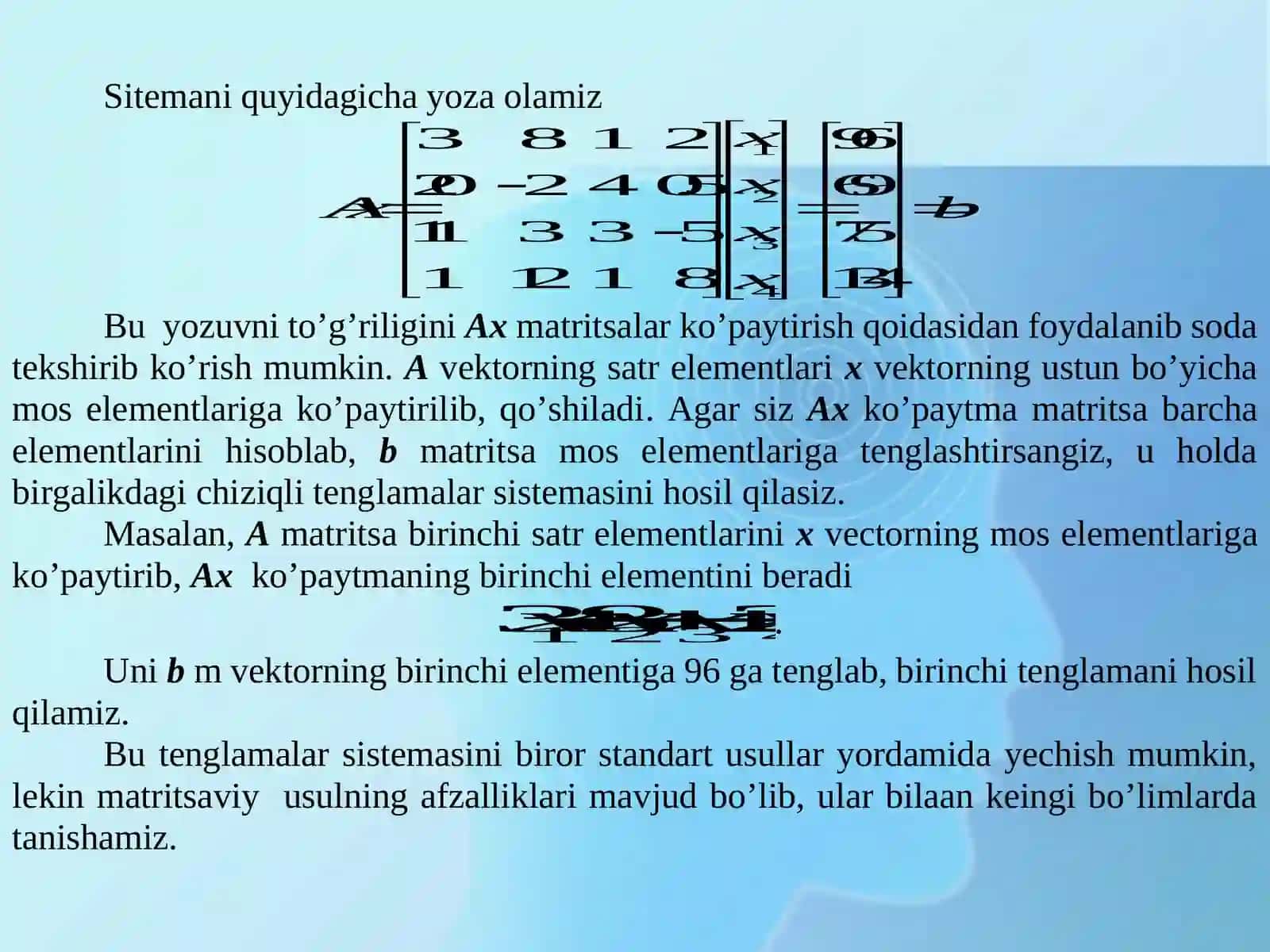 Chiziqli tenglamalar sistemasi yechishning matritsalar usuli. Kramer qoidasi 3