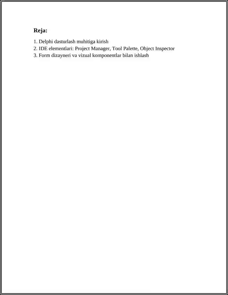 DELPHI DASTURLASH MUHITI 3