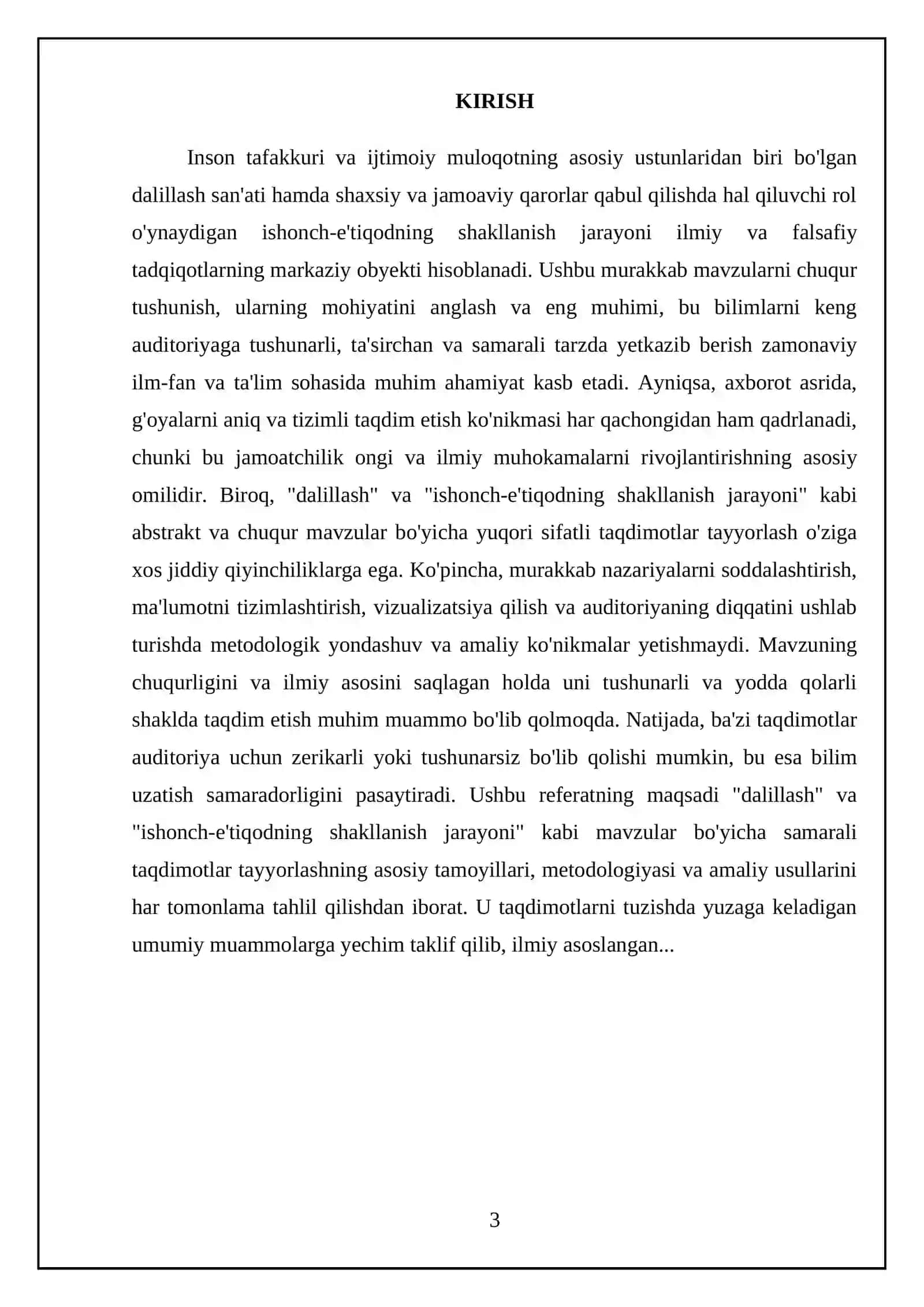 14 Dalillash va ishonch-e'tiqodning shakllanish jarayoni kabi mavzularidan har biriga taqdimot tayyorlash kabi mavzusidan referat tayyorlash 3