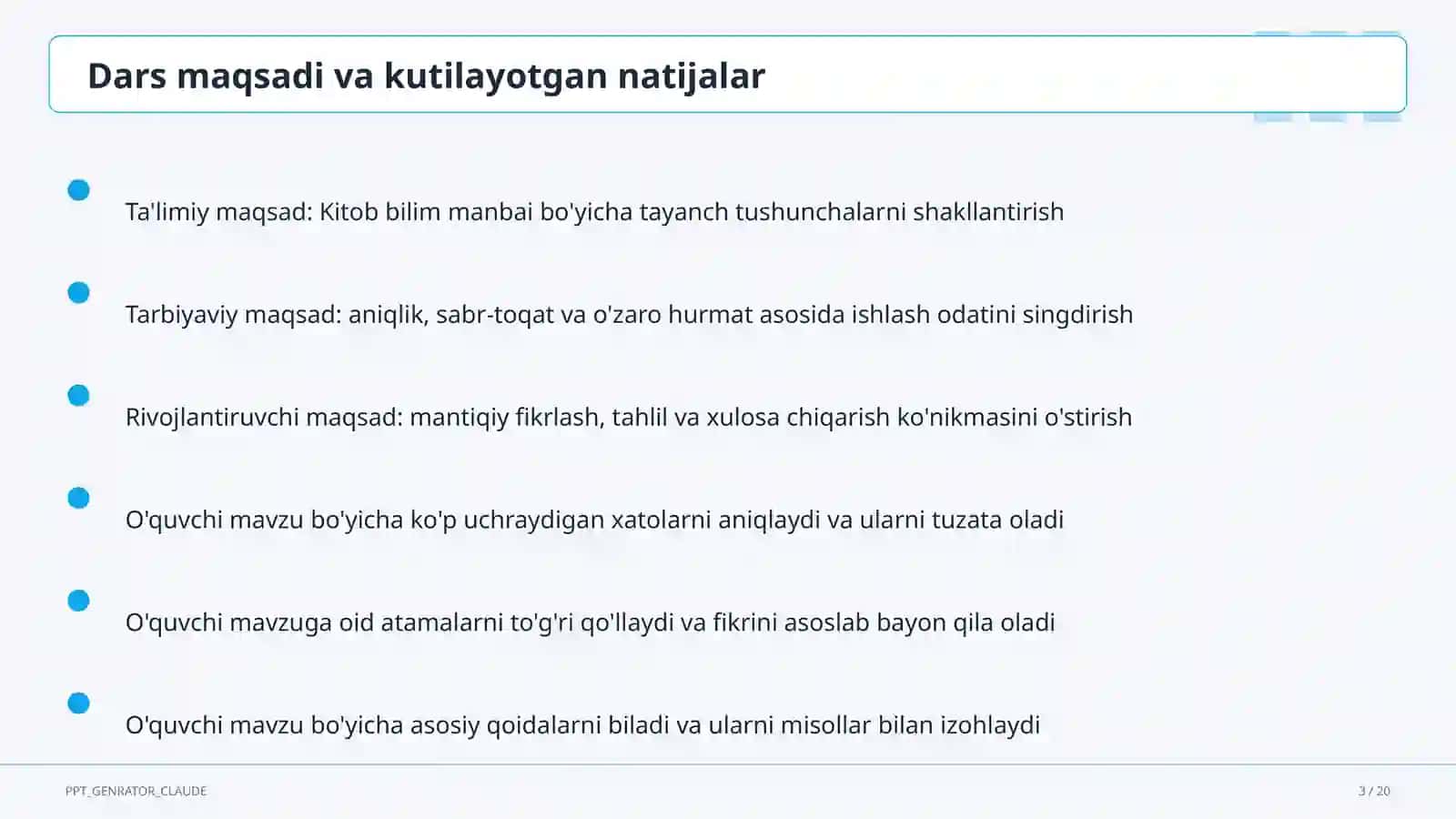 Tarbiya fani (1-11) — mustaqil o'rganish uchun 3