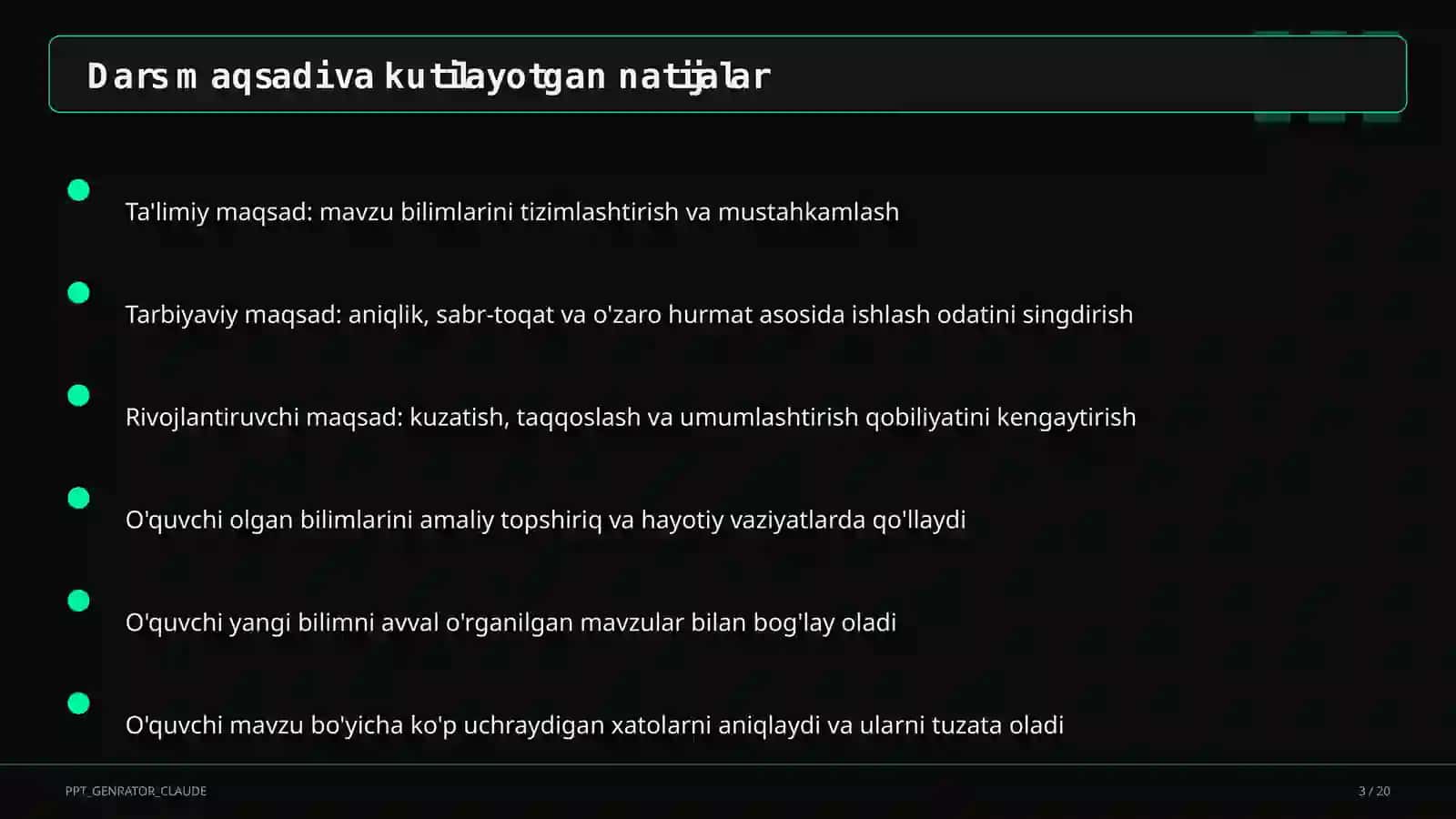 Sinf soati va tarbiyaviy tadbirlar (1–11) — o'qituvchilar uchun 3