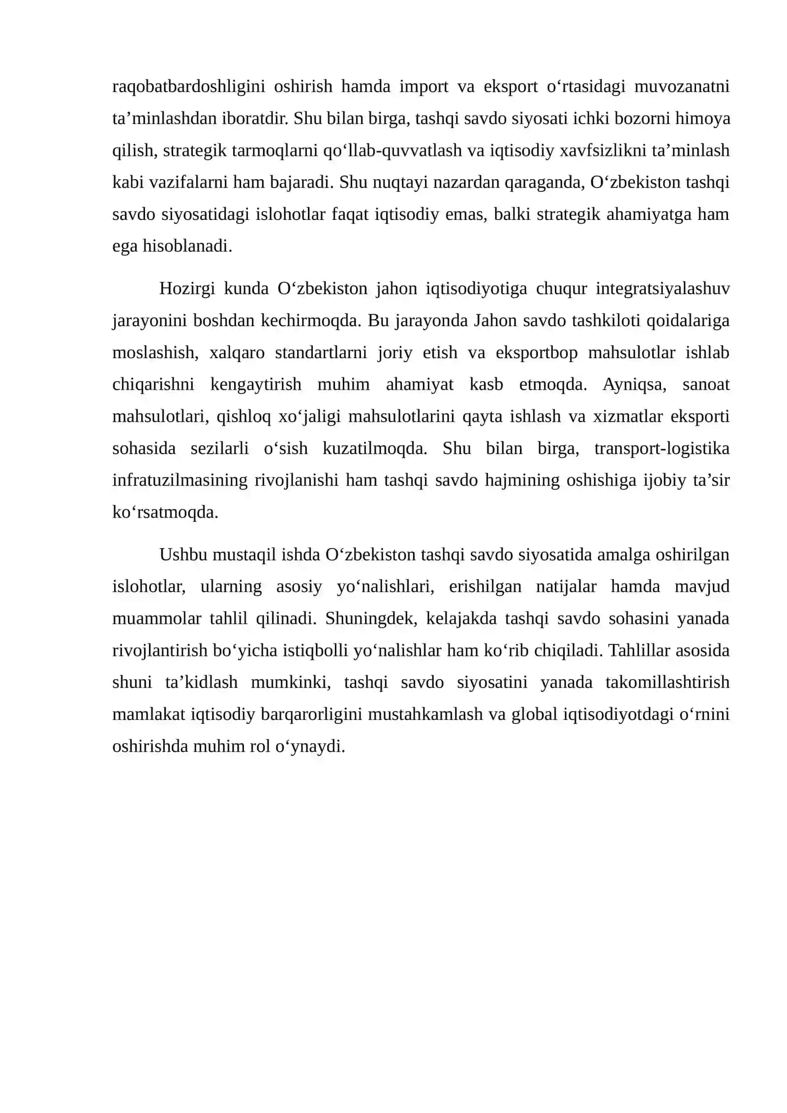 O‘zbekiston Tashqi Savdo Siyosatining Islohotlari va Natijalari 3