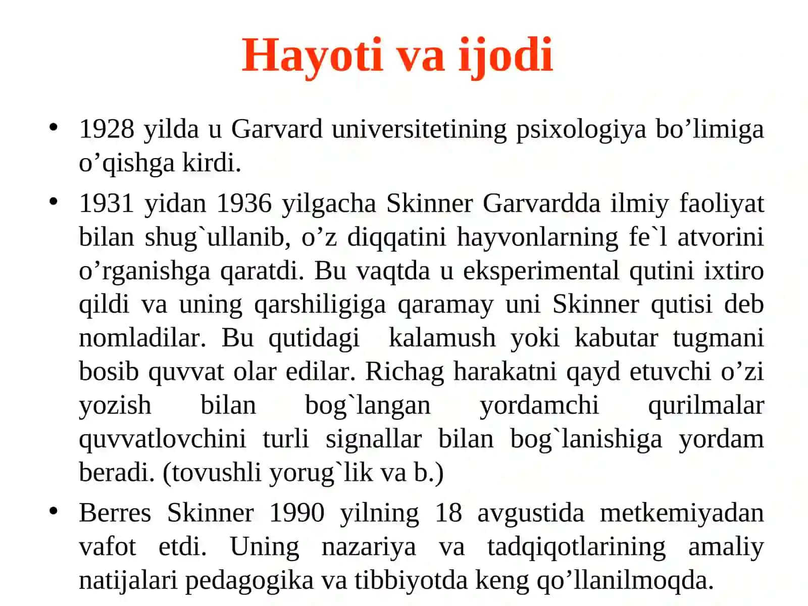 B.F.SKINNERNING OPERANT O’RGANISH NAZARIYASI 3
