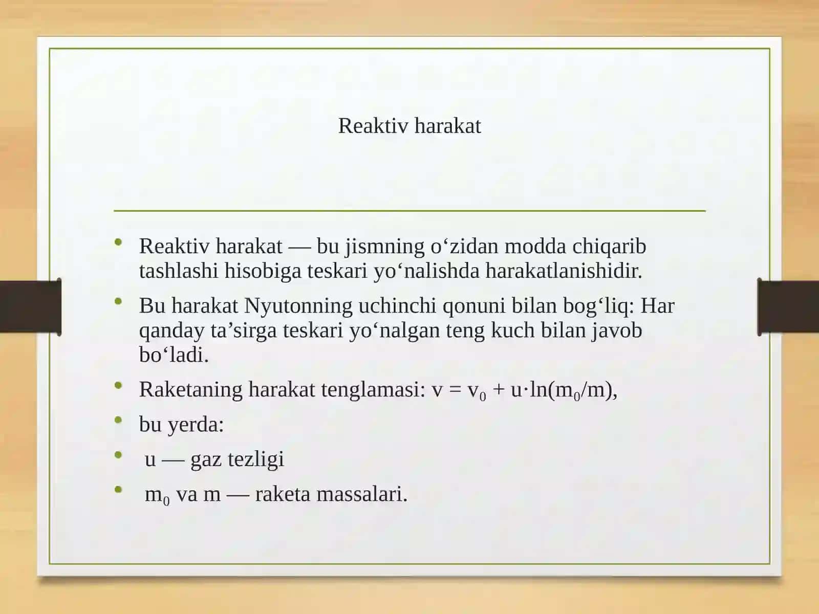 Reaktiv harakat. Markaziy maydondagi harakat. Kepler qonunlari. Sharlarning to‘qnashuvi. 3