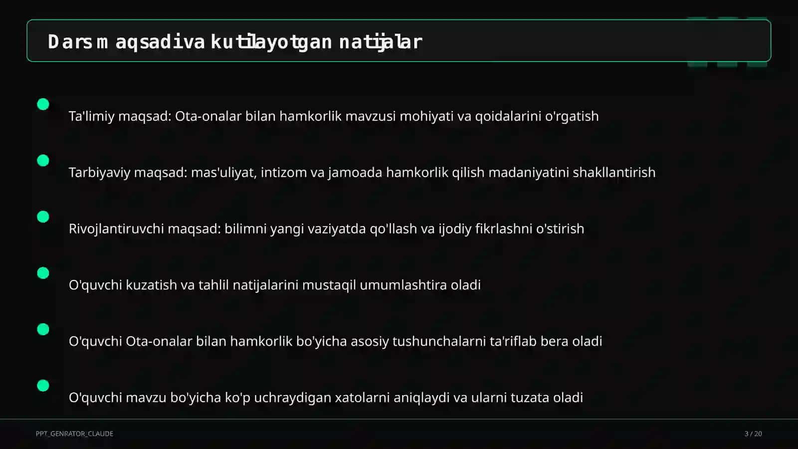 O'qituvchilar uchun: pedagogika va o'qitish metodikasi — ochiq dars uchun 3