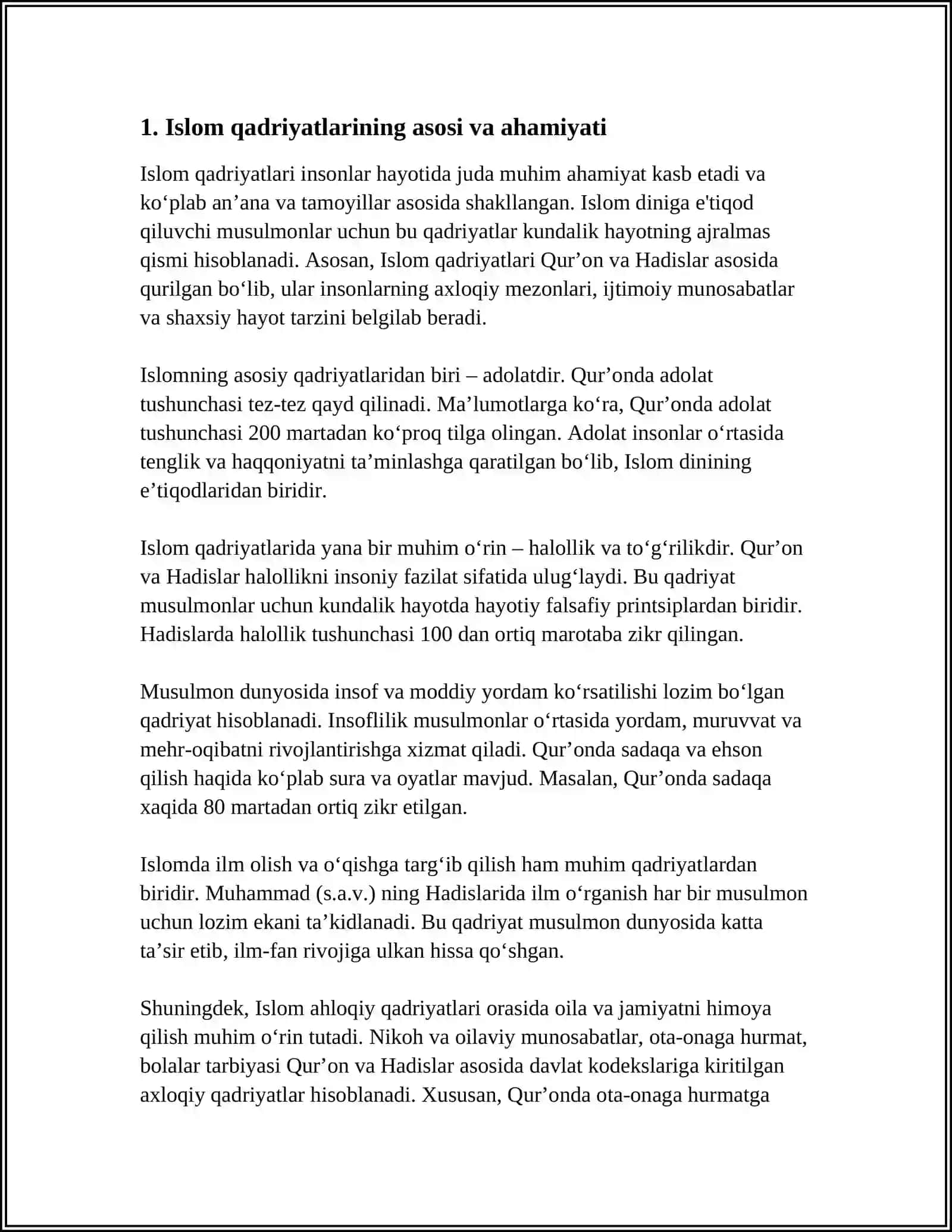 ISLOM QADRIYATLARI VA XOZIRGI DAVRDAGI ÕRNI 3