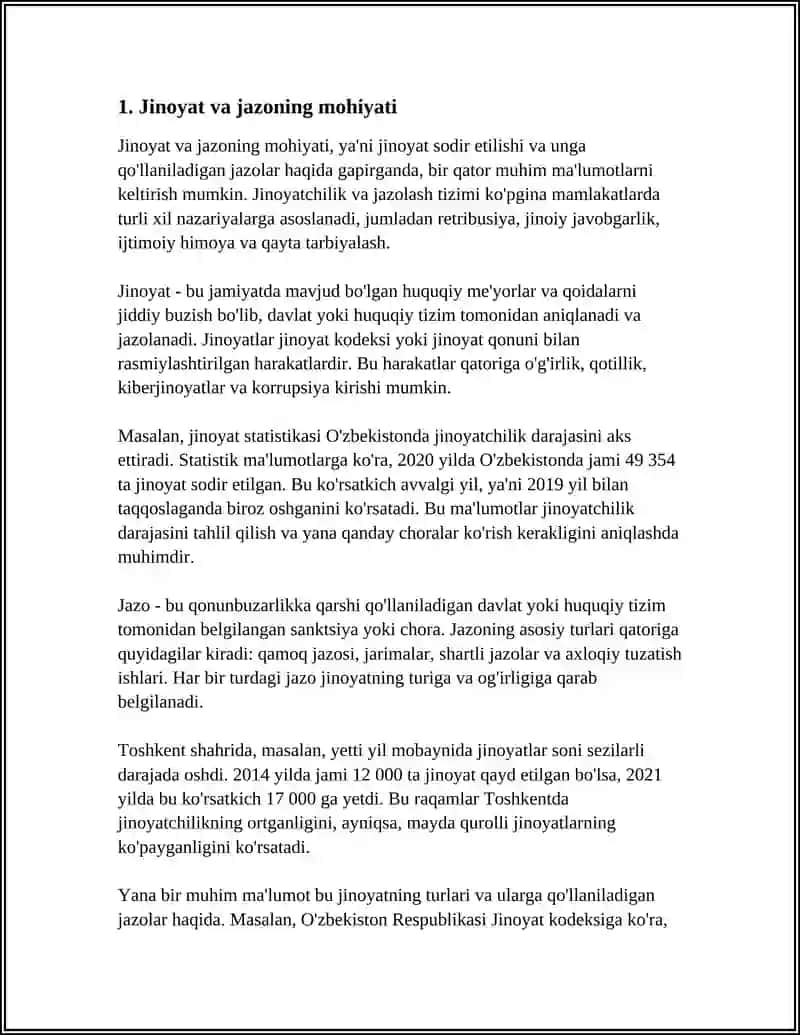 JINOYAT VA JAZO YOZ YOMGʻIRI ASARLARIDAN INSHO 3