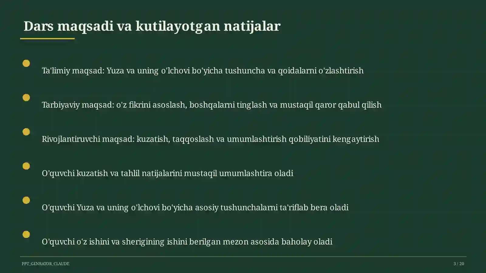 Yuza va uning o'lchovi (3-sinf) 3