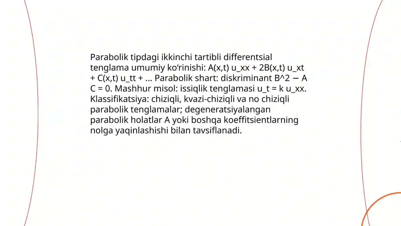 Parabolik tipdagi tenglamalar uchun boshlanģich va chegaraviy shartlar 3