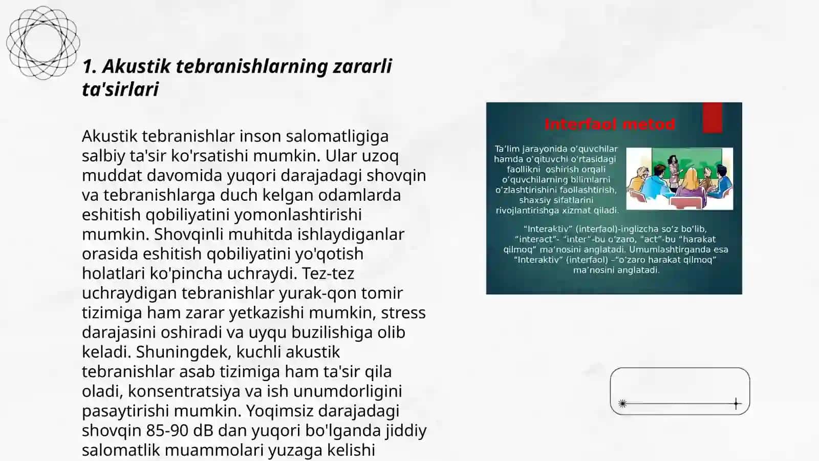 Atrof-muhit va ishlab chiqarish sharoitlarida akustik tebranishlar zararli omil sifatida 3