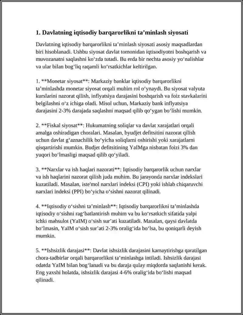 REFERAT Mavzu: TURLI SOHALAR BO’YICHA DAVLATNING IQTISODIY SIYOSATI YUZASIDAN ESSEY 3
