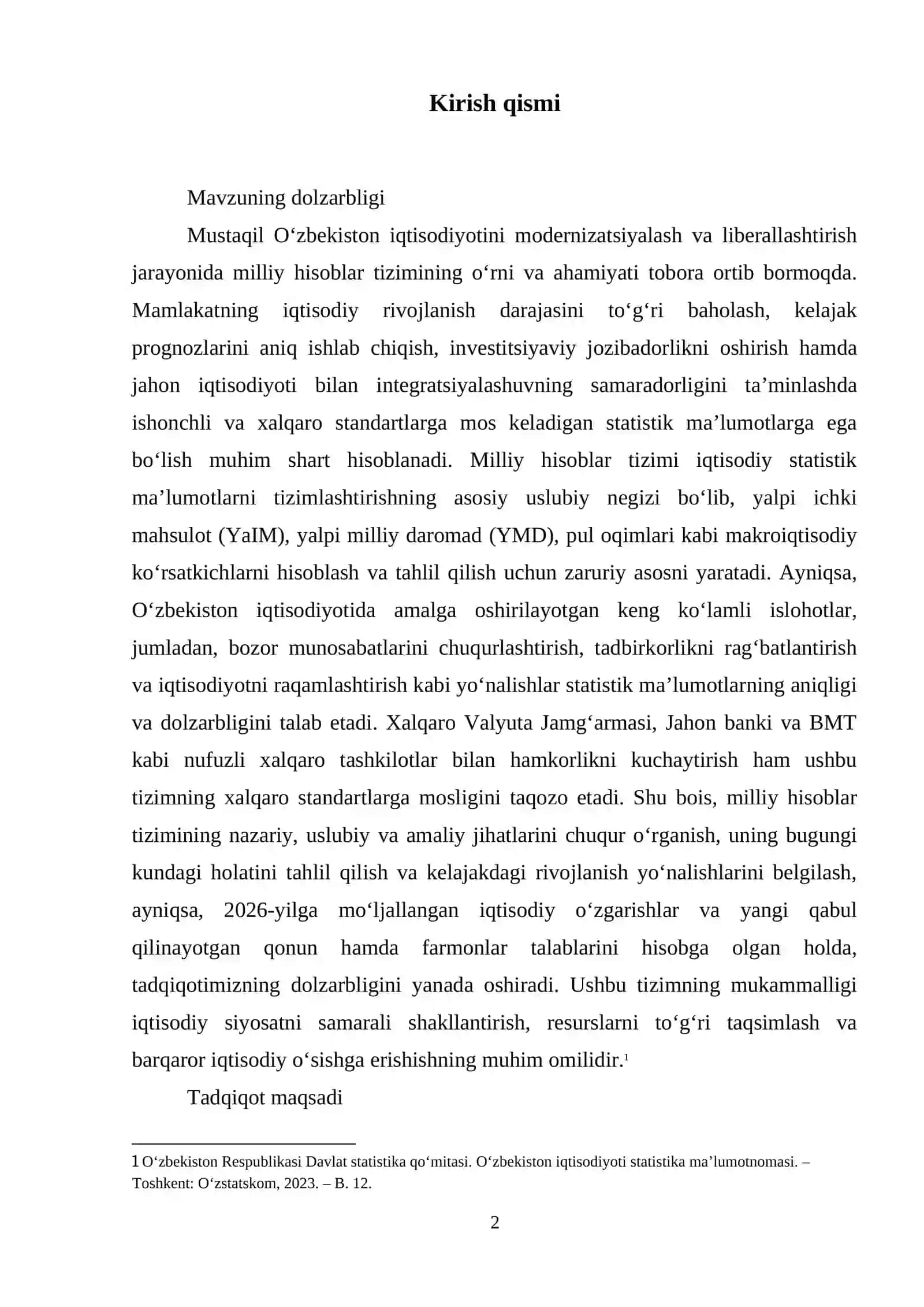 OʻZBEKISTON MILLIY HISOBLAR TIZIMI — IQTISODIY STATISTIKANING USLUBIY NEGIZI 3