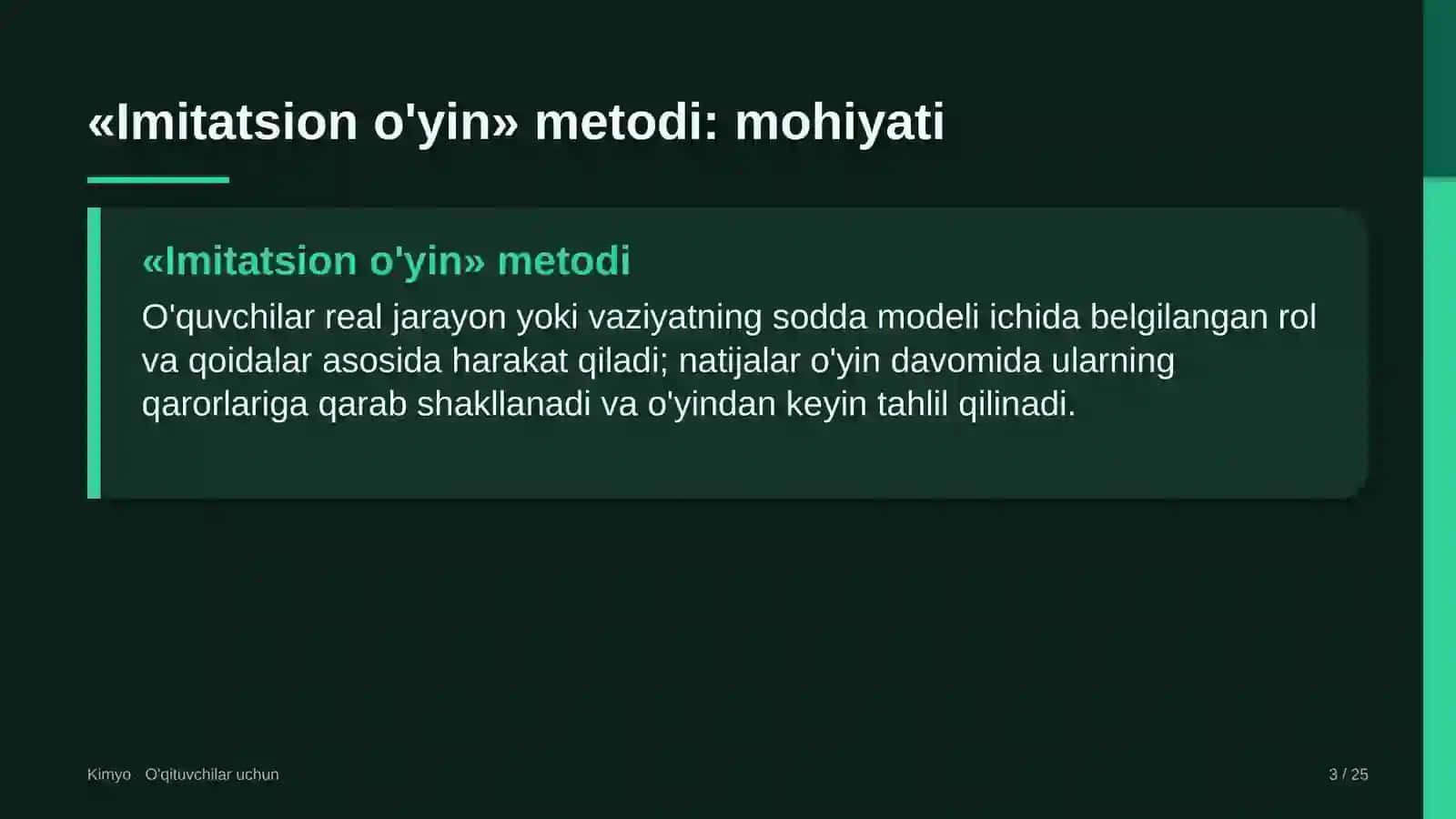 kimyo darslarida imitatsion o'yin metodidan foydalanish 1411 3