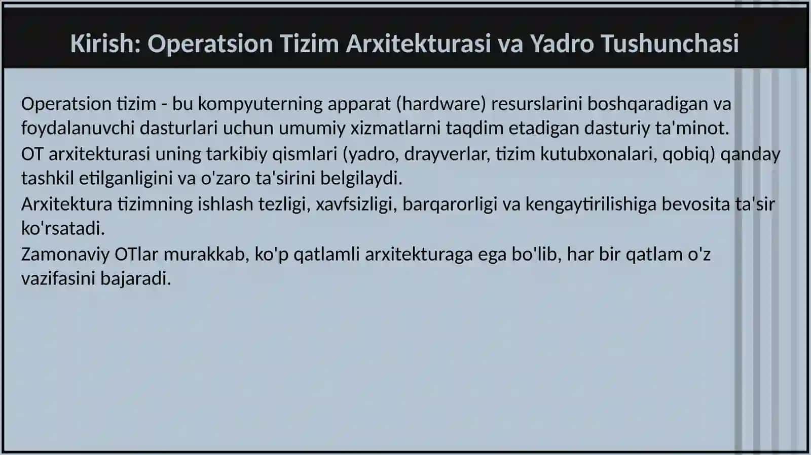OPERATSION TIZIM ARXITEKTURASI: YADROLAR (MONOLITIK, MIKRO-YADRO) VA ULARNING FARQLARI 3