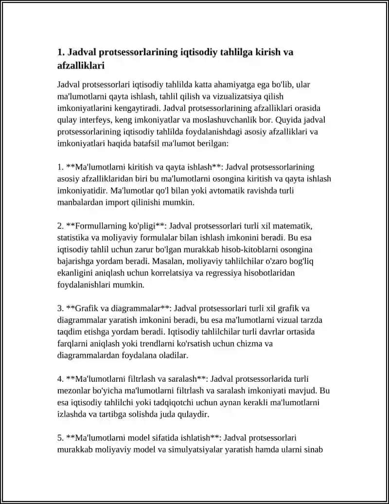 JADVAL PROTSESSORLARIDAN IQTISODIY MASALALARNI YECHISHDA FOYDALANISH 3
