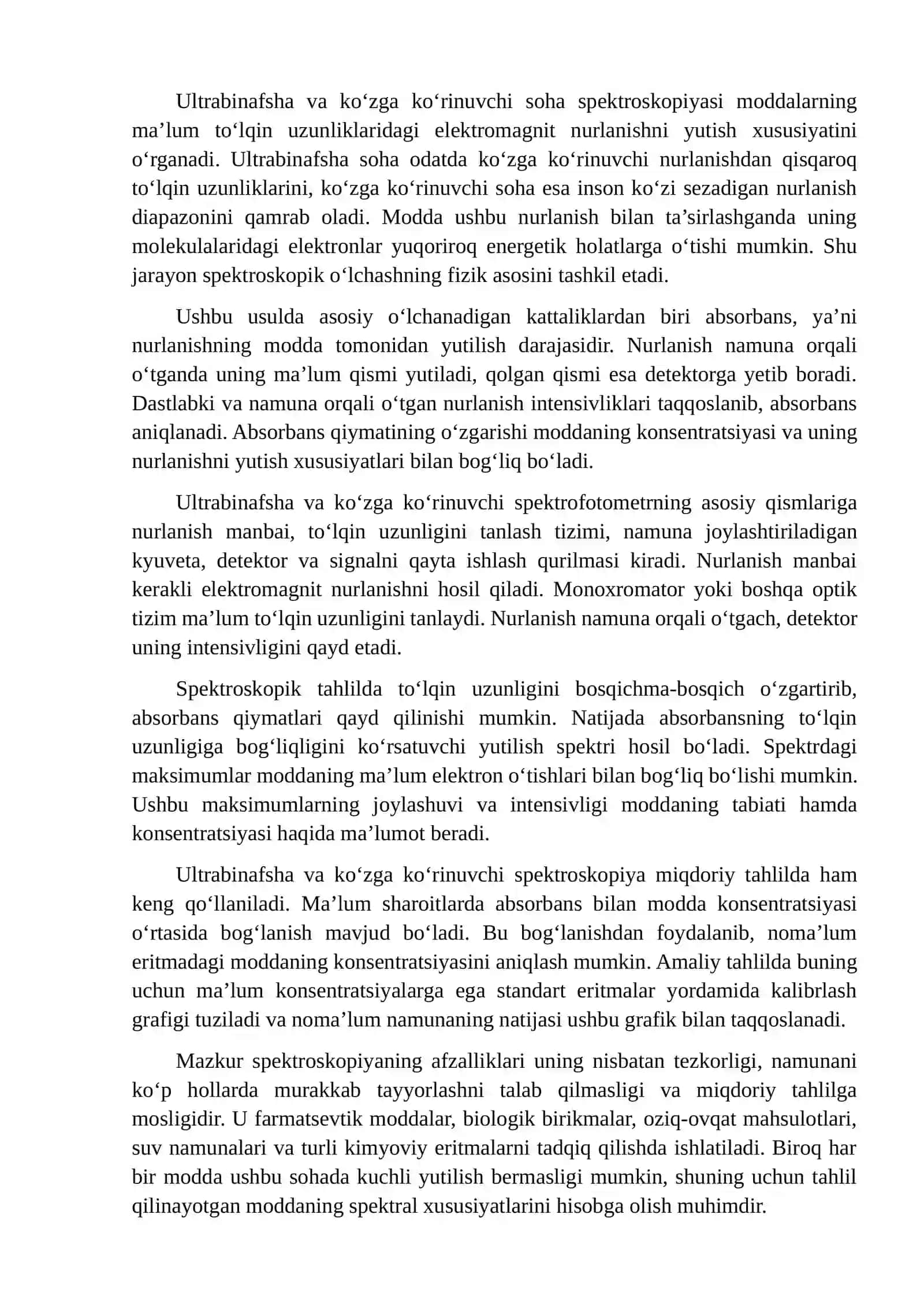 Zamonaviy ultrabinafsha va ko‘zga ko‘rinuvchi soha spektroskopiyasi asoslari 3