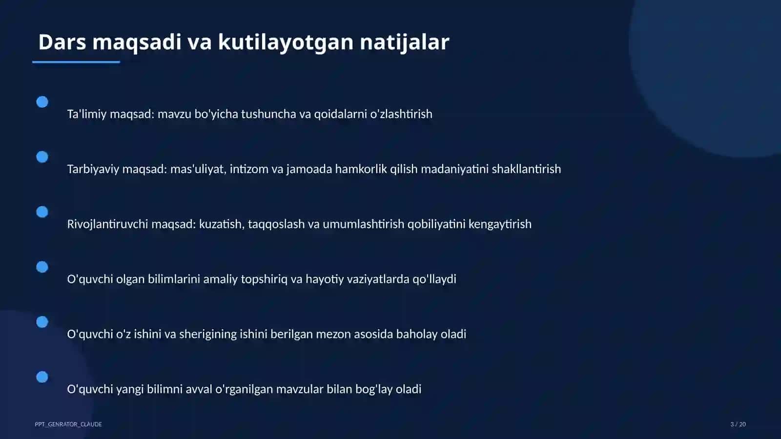 Sinf soati va tarbiyaviy tadbirlar (1–11) 3