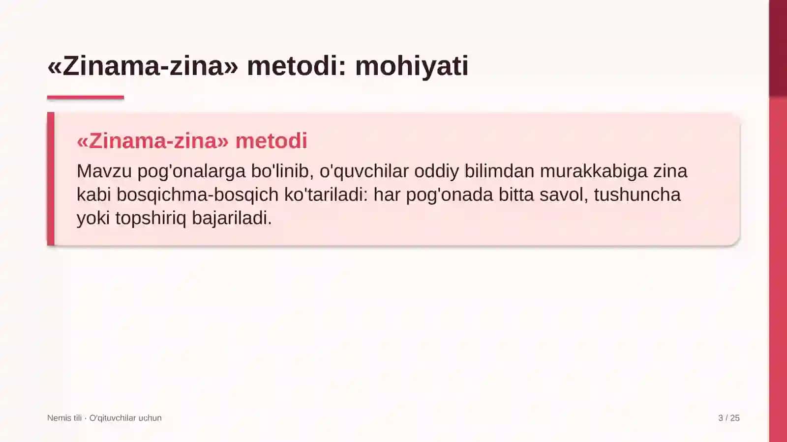 nemis tili darslarida zinama zina metodidan foydalanish 4620 3