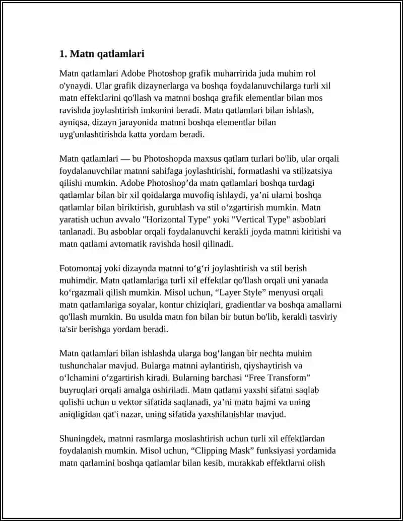 ADOBE PHOTOSHOP GRAFIK MUHARRIRIDA MATN VA KONTURLAR BILAN ISHLASHDA QO’LLANALADIGAN TUSHUNCHALAR 3