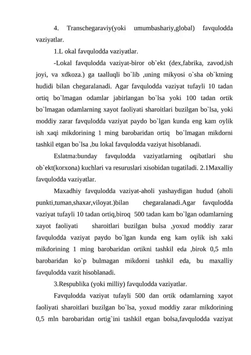 Favqulodda vaziyatlarning tasnifi 3