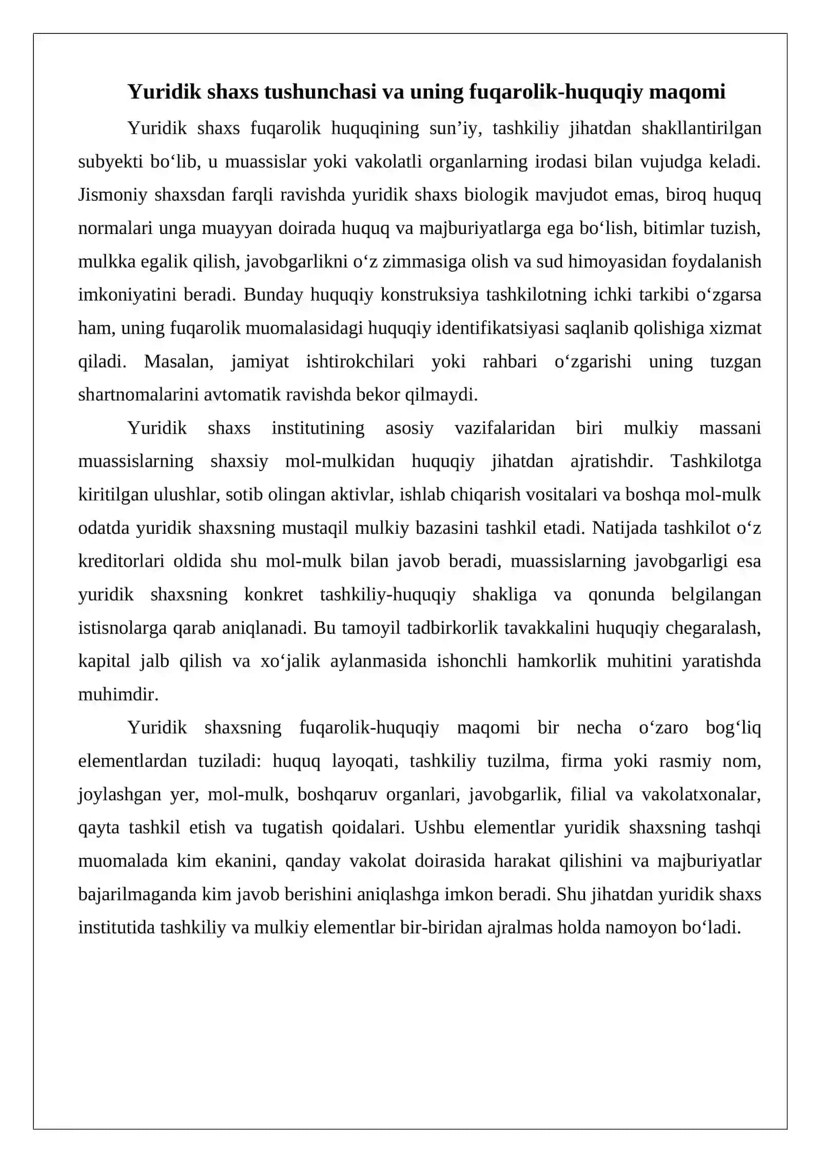 Yuridik shaxslar - fuqarolik huquqining subyektlari sifatida 3