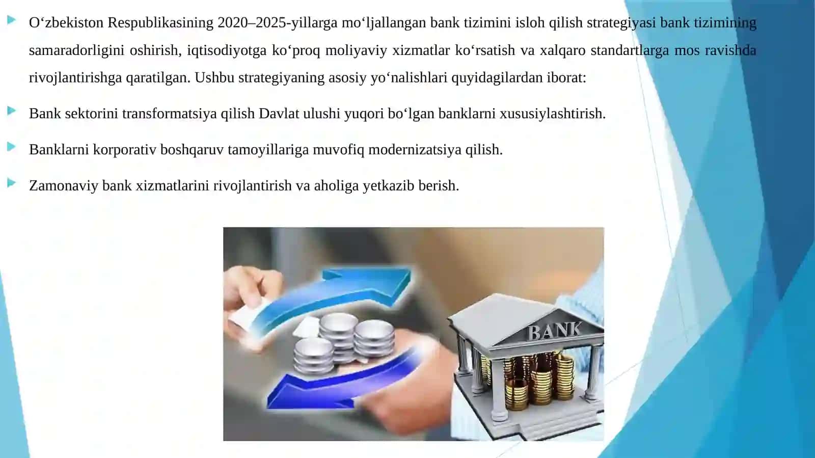 O’zbekiston Respublikasining bank tizimini isloh qilish strategiyasi va uning zaruratyi mazmuni va amalga oshirish yo’nalishlari 3