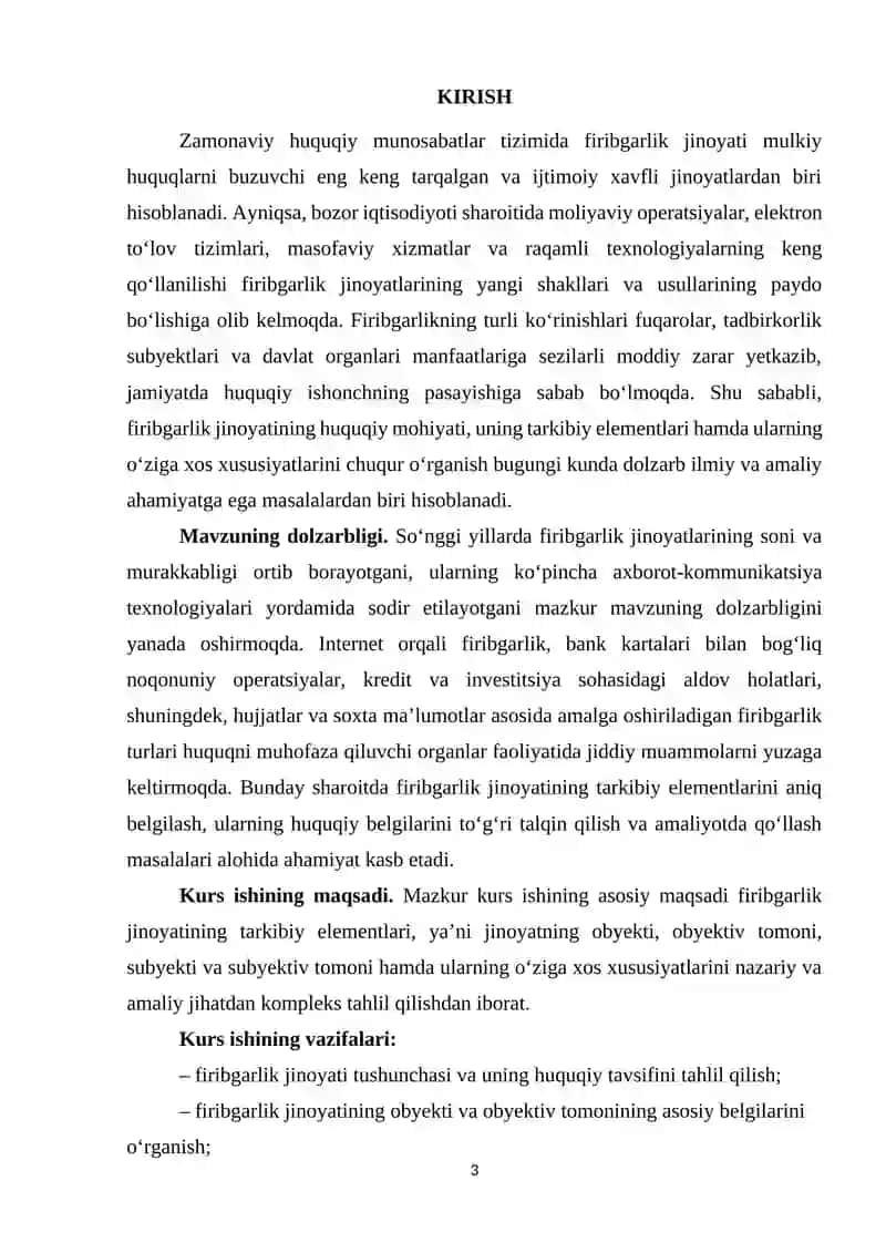 Firibgarlikning tarkibiy elementlarining o’ziga xos xususiyatlari 3