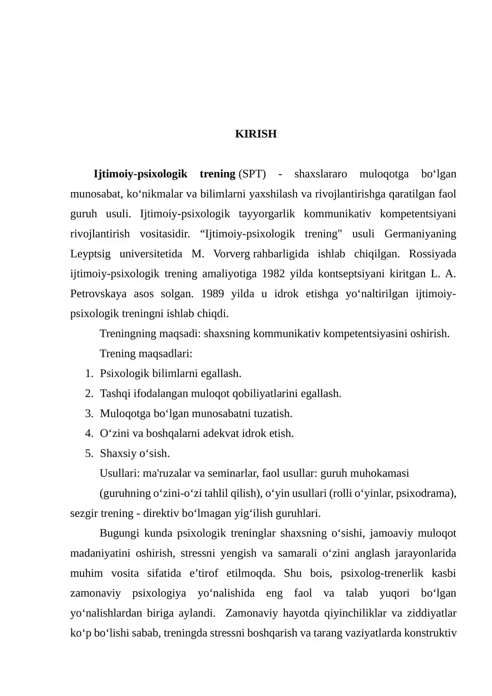 O‘zbekiston Milliy Universiteti Psixologiya kafedrasi - Psixologik trening asoslari 3