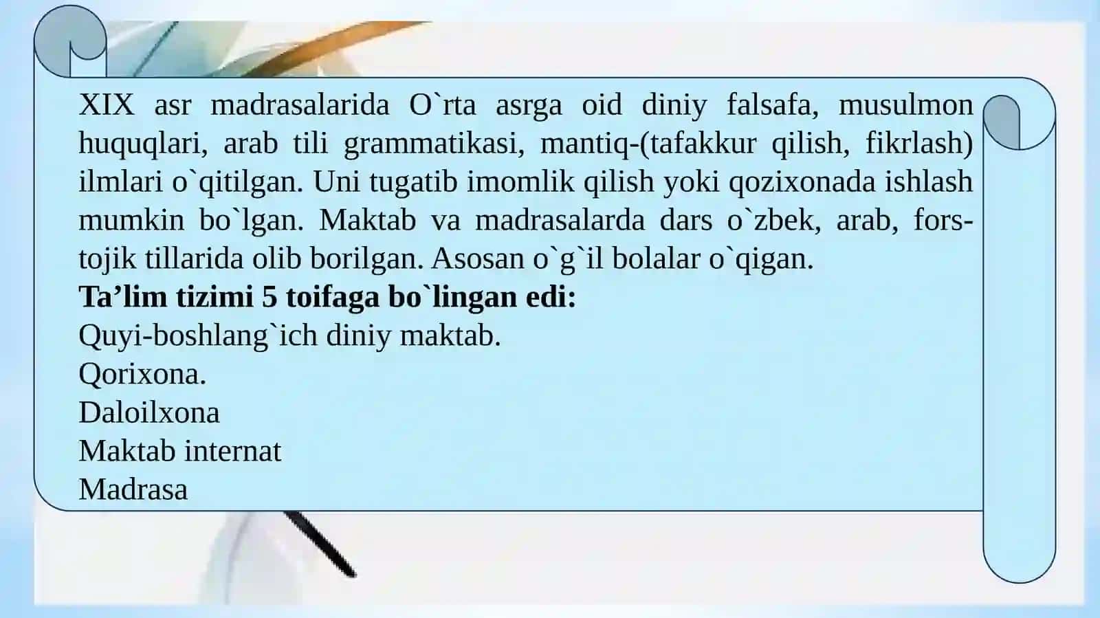 XIXasrning 2-yarmi – XXasrning 1-choragida Turkiston o‘lkasida tarbiya, maktab va pedagogik fikrlar 3