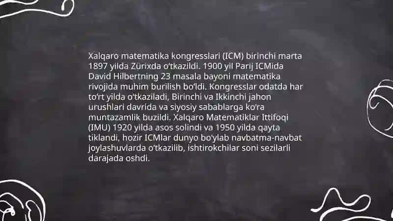 Matematika va fani bo’yicha qalqaro kongresslar, mukofatlar va tanlovlar tarixi 3