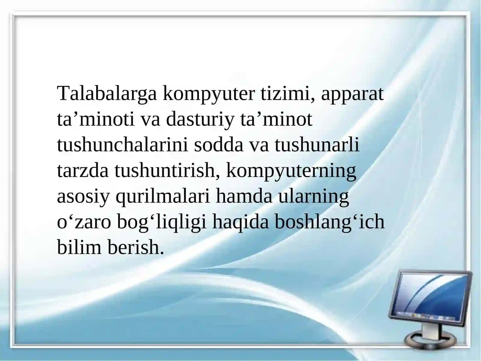 KOMPYUTERTIZIMLARI VA APPARAT TA’MINOTI. KOMPYUTER ARXITEKTURASI 3