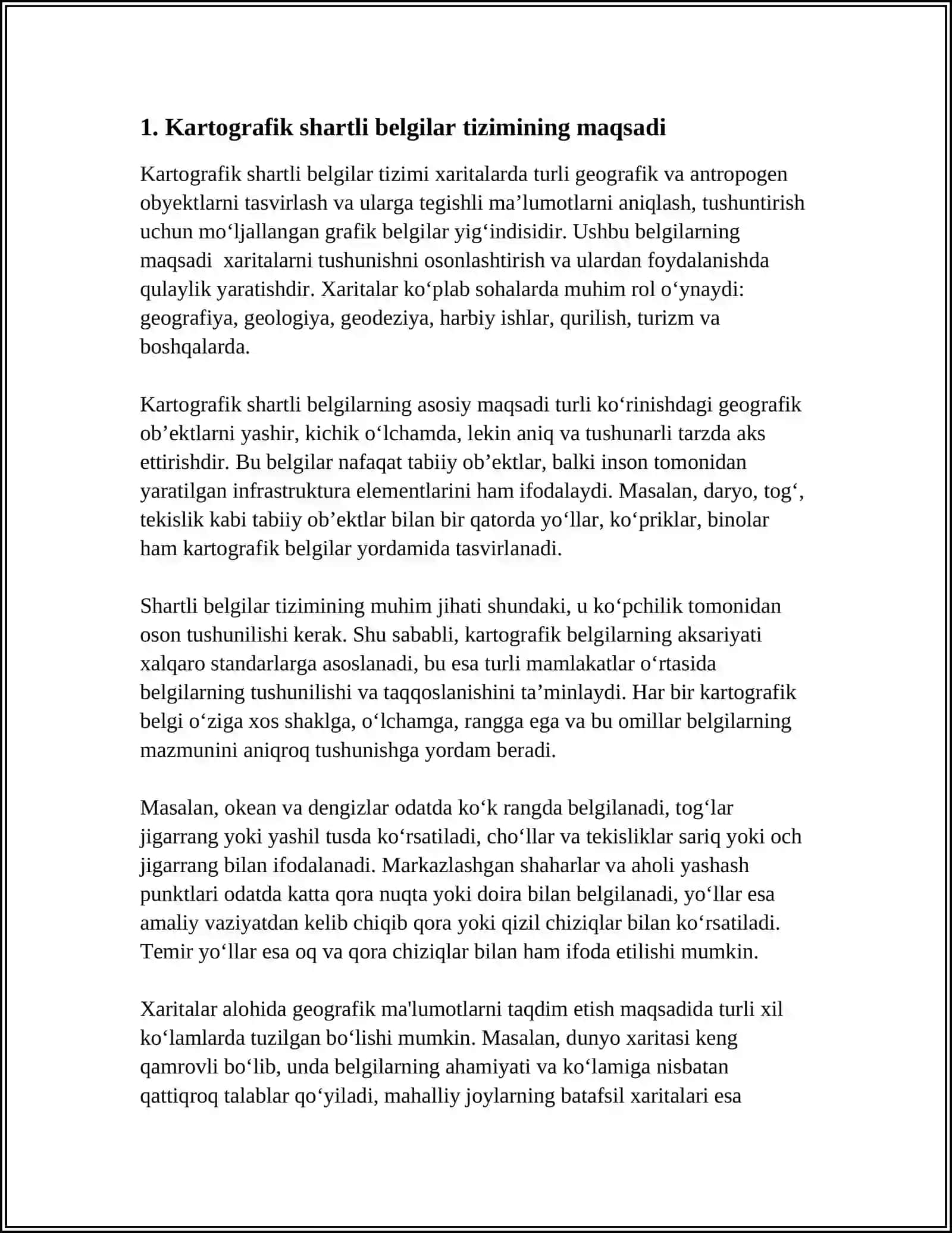 KARTOGRAFIK SHARTLI BELGILAR TIZIMI VA UNI LOYIHALASH TAMOYILLARI 3