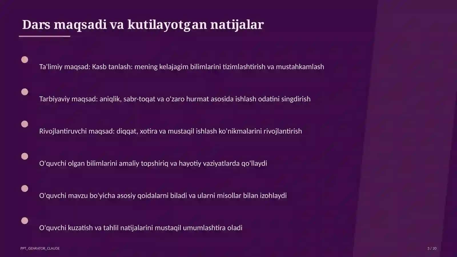 Sinf soati va tarbiyaviy tadbirlar (1–11) — o'qituvchilar uchun 3