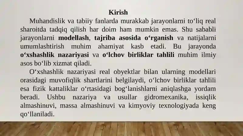O‘xshashlik nazariyasi asoslari va o‘lchov birliklar tahlili 3