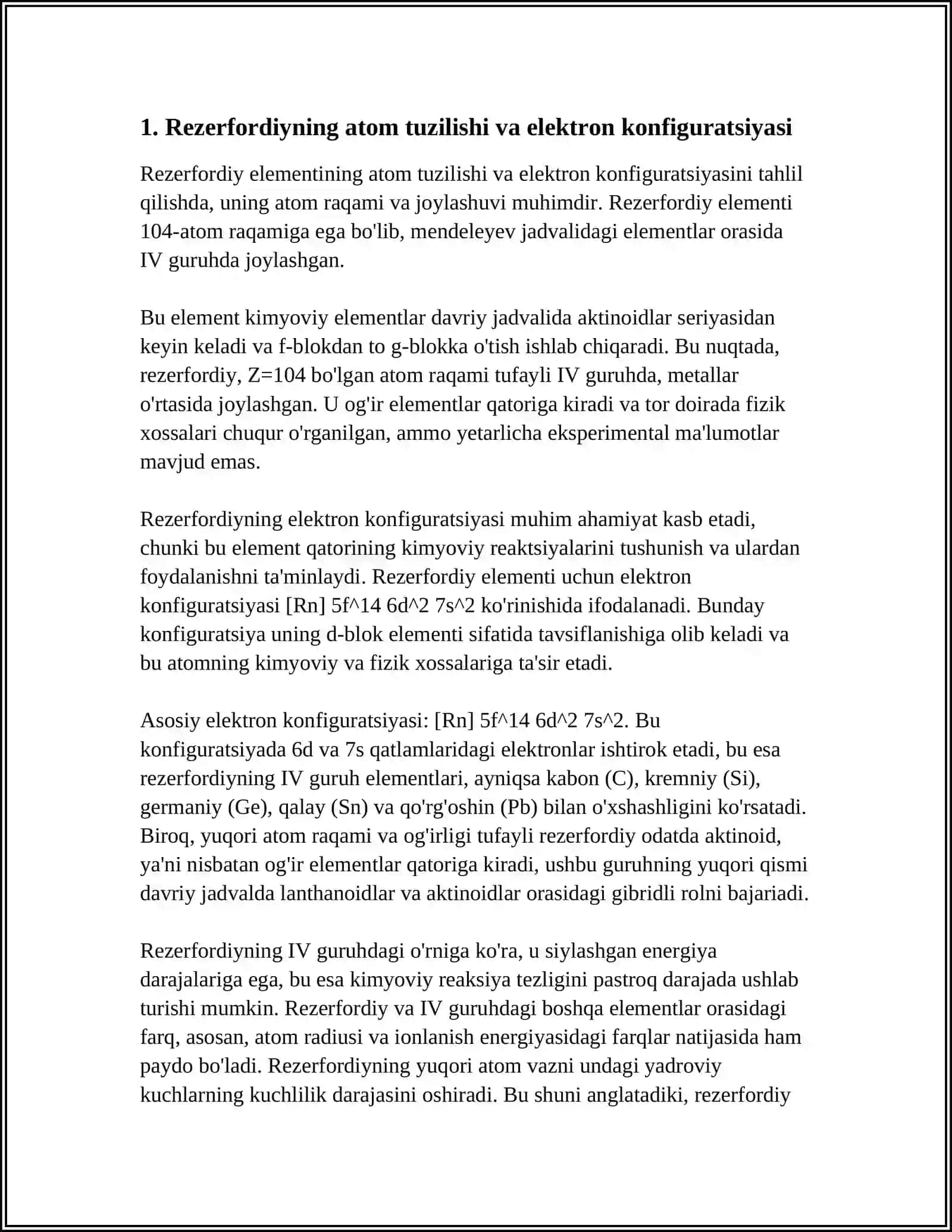 REZERFORDIYNING KIMYOVIY XOSSALARI VA UNING IV GURUHDAGI O'RNI 3
