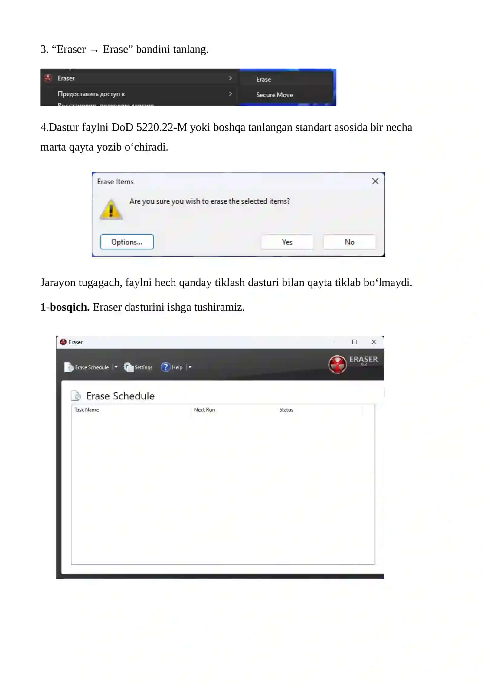 Ma’lumotlarni xavfsiz o‘chirish va qayta tiklash usullari (Eraser va Recuva orqali) 3