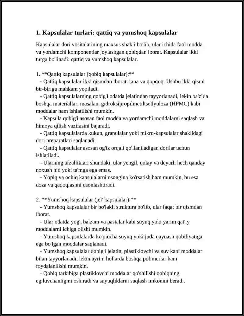 KAPSULALAR. ASBOB-USKUNALAR. JELATIN QOBIG'INING SIFATIGA TA'SIR QILUVCHI OMILLAR. KAPSÜL SIFATINI NAZORAT QILISH 3